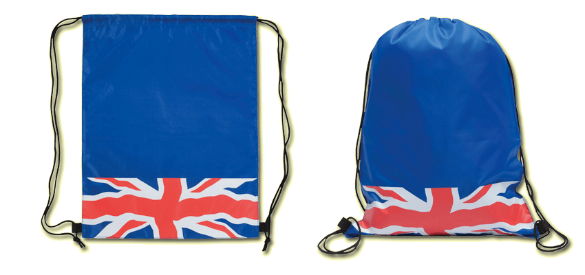 Detail Promotions supplies the Cliffe Union Jack Drawstring Bag printed 1 colour from 96p